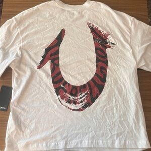 True Religion Oversized White Tee with Red and Black size small fits like large